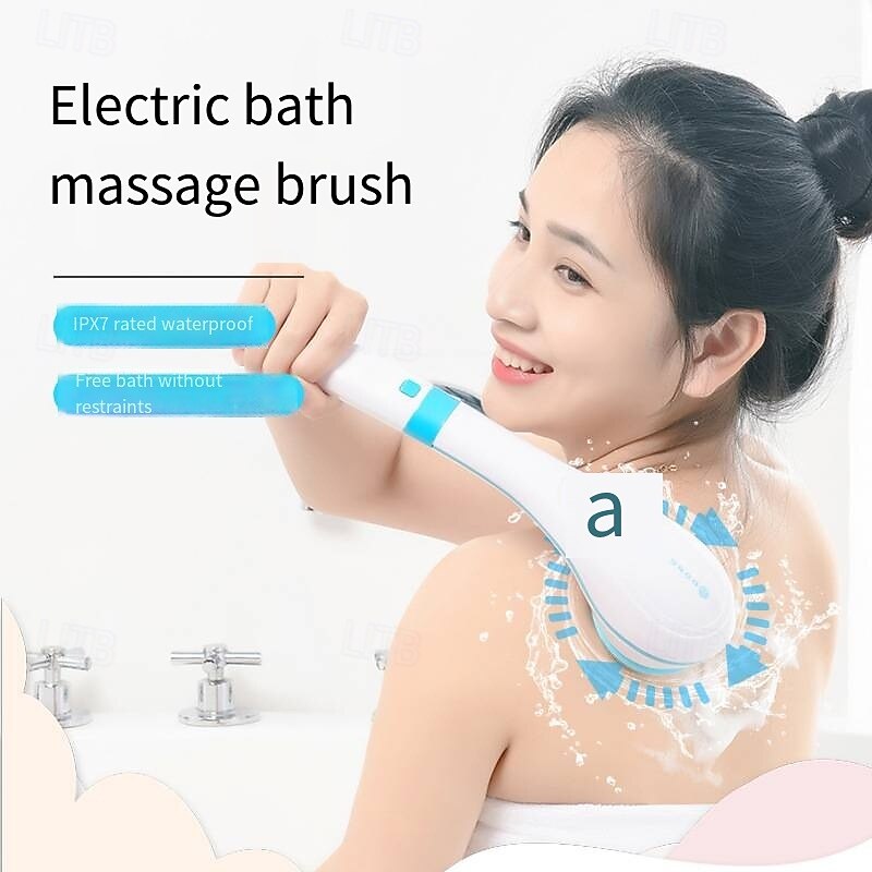 Electric Bath Brushes Silicone Handheld Massage Shower Brush USB Waterproof Long Handle Body Cleaning Exfoliating Tool2