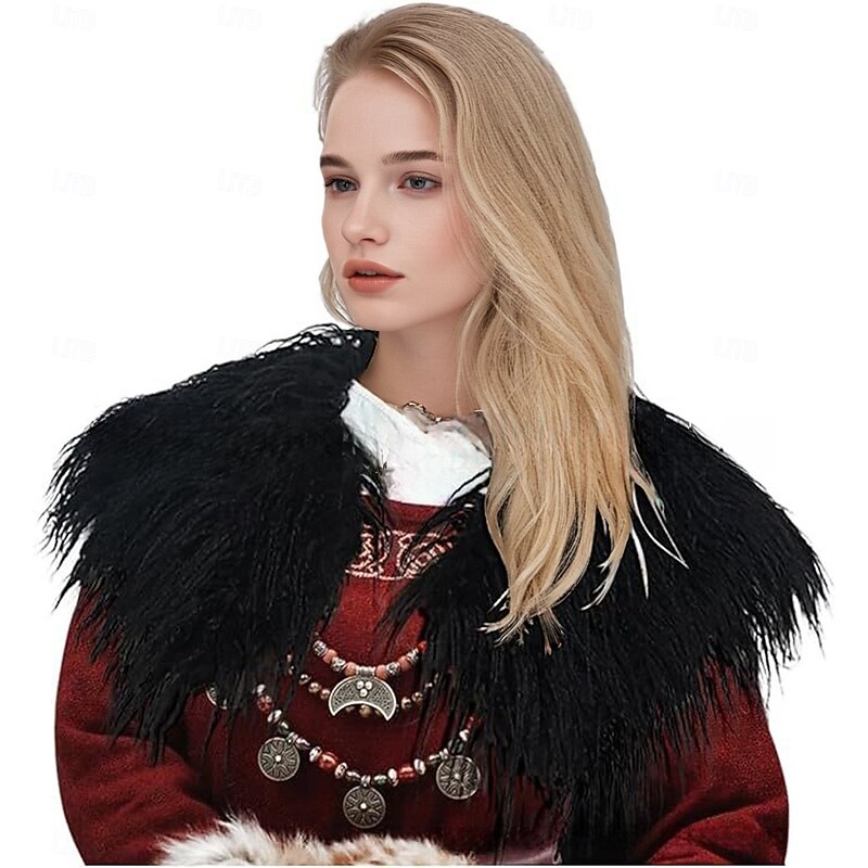 Retro Vintage Medieval Renaissance Cape Shawls Faux Fur Costume Warrior Viking Fancy Dress Women's Viking Halloween Carnival Performance Party LARP Adults Shawl All Seasons3