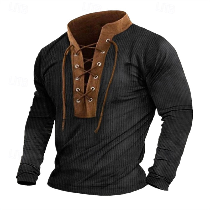 Men's Sweatshirt Black Blue Brown Green Khaki Standing Collar Color Block Jacquard Lace up Sports & Outdoor Daily Holiday Polyester Streetwear Basic Casual Spring Autumn / Fall Clothing Apparel