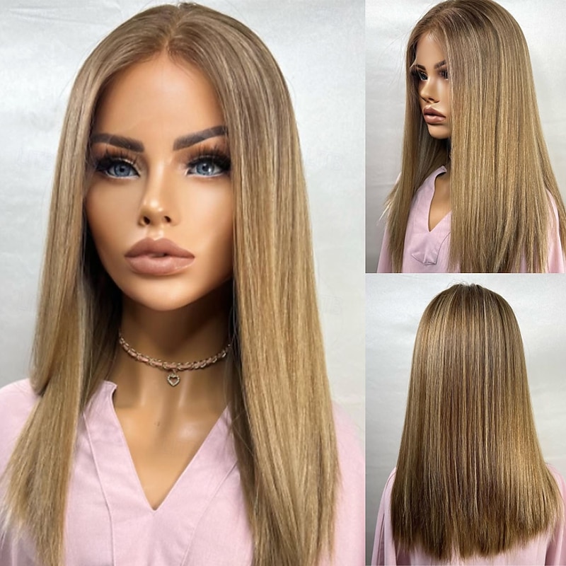 Unprocessed Virgin Hair 5x5 Closure 13x4 Lace Front Wig Short Bob Free Part Brazilian Hair Straight Blonde Multi-color Wig 130% 150% Density with Baby Hair Highlighted / Balayage Hair 100% Virgin