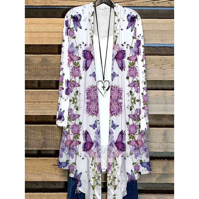 Women's Shirt Ombre Floral Graphic Elegant Stylish Basic Long Sleeve V Neck Regular Tops Daily Light Brown Light Purple Khaki Summer Spring2