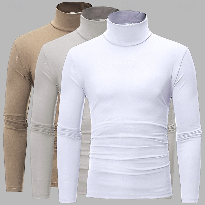 3 Pack Men's T Shirt Turtleneck shirt Long Sleeve Shirt Long Sleeve Rolled collar Fall Fall & Winter Plain Lightweight Basic Classic 3-Piece Outdoor Casual Sports white black blue Top Tee for Men4