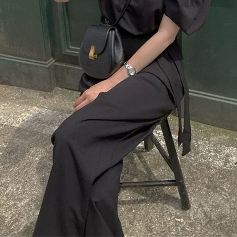 Women's Wide Leg Chinos Casual Calf-Length Natural Plain Side Pockets Wide Leg Comfy Breathability Casual Daily Black Red Green Coffee Spring Fall Loose Fit4