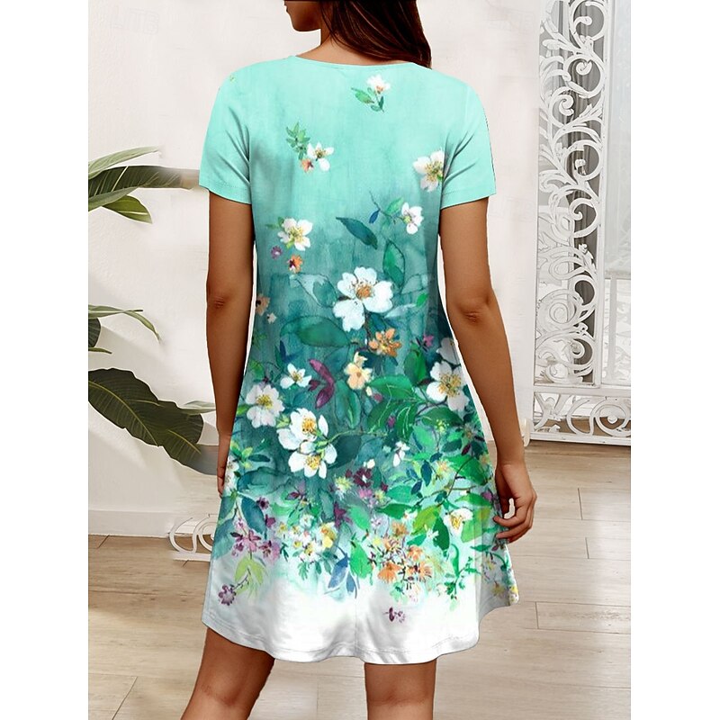 Women's Mini Dress T Shirt Dress Tee Dress A Line Dress Summer Dress Elegant Vacation Casual Regular Fit Floral Graphic Short Sleeve V Neck Pink Blue Purple Green Summer Spring2