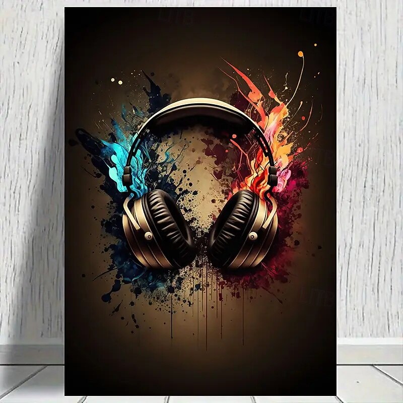A Frameless Modern Canvas Painting Depicting Headphones Perfect For Decorating Your Living Room And Bedroom.2