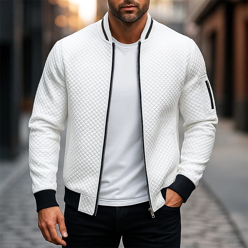 Men's Sweatshirt Full Zip Sweatshirt Wine Red Black White Navy Blue Light Grey Hooded Plain Textured Sports & Outdoor Casual Daily Streetwear Cool Sportswear Spring &  Fall Clothing Apparel Hoodies