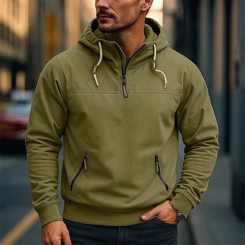 Men's Hoodie Quarter Zip Hoodie Tactical Hoodie Black Navy Blue Camel Green Hooded Plain Patchwork Sports & Outdoor Casual Daily Streetwear Cool Sportswear Fall Winter Clothing Apparel Hoodies4