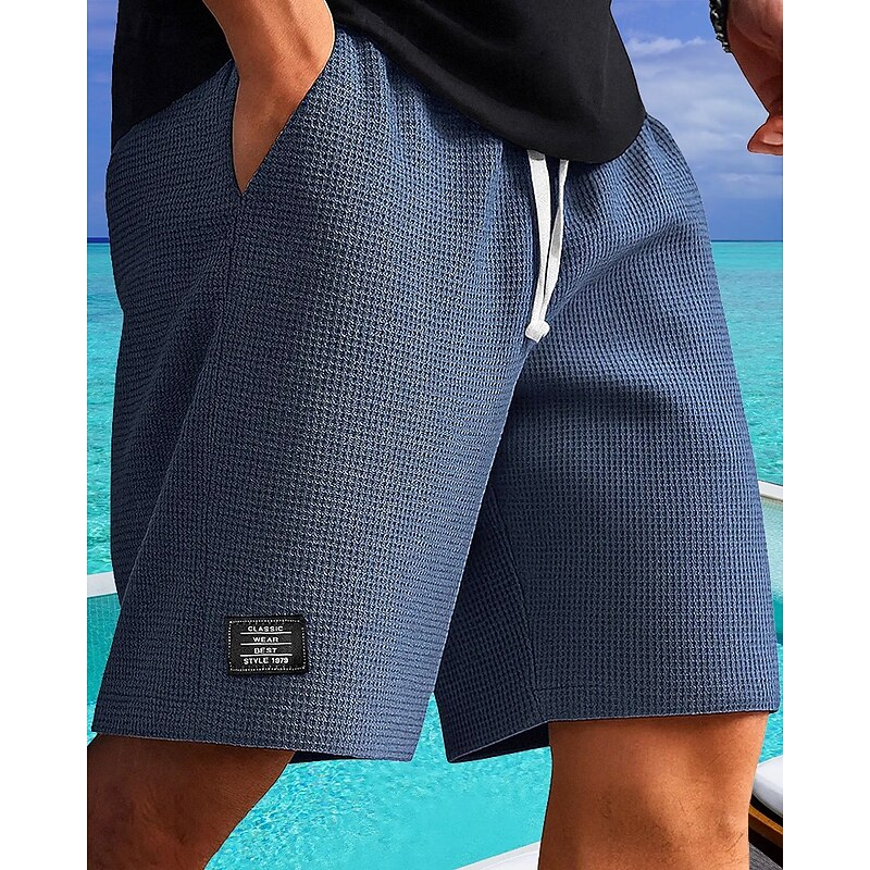 Men's Waffle Shorts Shorts Summer Shorts Casual Shorts Drawstring Pocket Elastic Waist Plain Comfort Breathable Short Outdoor Vacation Sport Casual Black White3