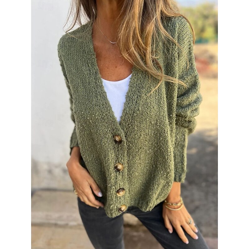 Women's Coat Warm Comfortable Knit Fashion Daily Plain Outdoor Casual Daily Single Breasted Regular V Neck Regular Fit Long Sleeve Outerwear White Pink Green Spring Fall4