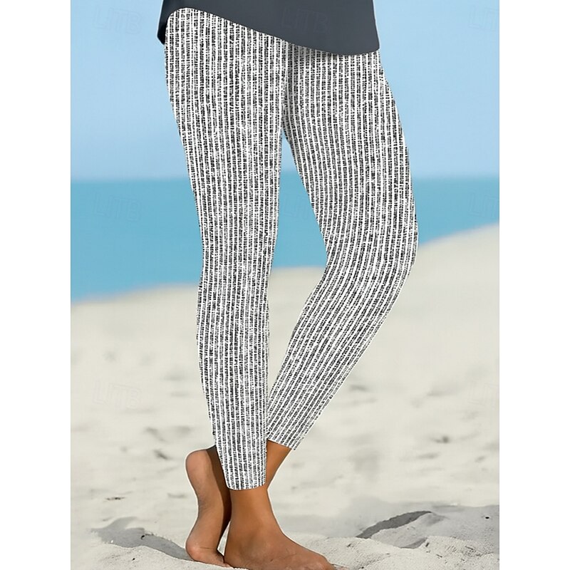 Women's Leggings Vacation Vintage Ethnic Style Ankle-Length High Waist Graphic Geometric 3D Print Quick Dry Breathability Soft Stretchy Outdoor Home Causal Black White Fall Regular Fit2