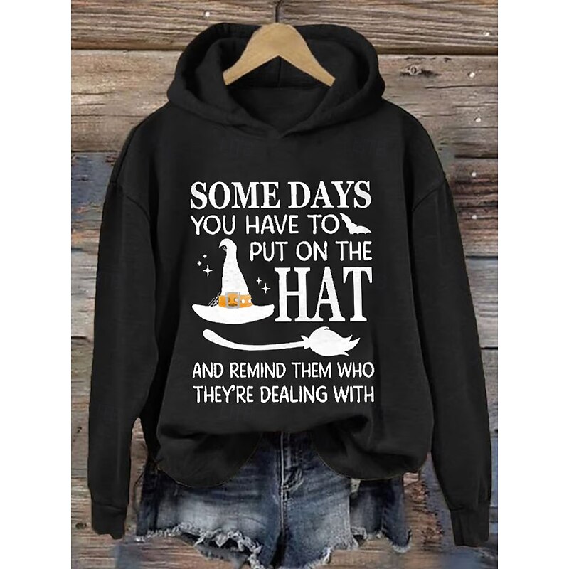 Halloween Women's Hoodie Pullover Sweatshirt Oversized Long Sleeve Casual Witch Graphic Letter Fashion Print Hooded Regular Tops Street Dailywear Print Black White Pink Purple Orange Fall Winter2