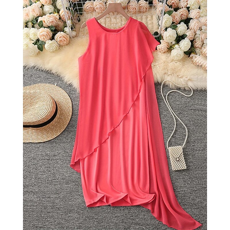 Women's Mini Dress Casual Dress Chiffon Dress Summer Dress Slip Dress Fashion Modern Daily Beach Weekend Regular Fit Plain Sleeveless Crew Neck Black Pink Purple Khaki Summer2