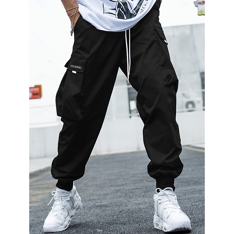 Men's Cargo Pants Joggers Tactical Pants Trousers Baggy Pants Elastic Waist Multi Pocket Plain Comfort Full Length Outdoor Daily Streetwear Fashion Classic Style Black Blue Inelastic2
