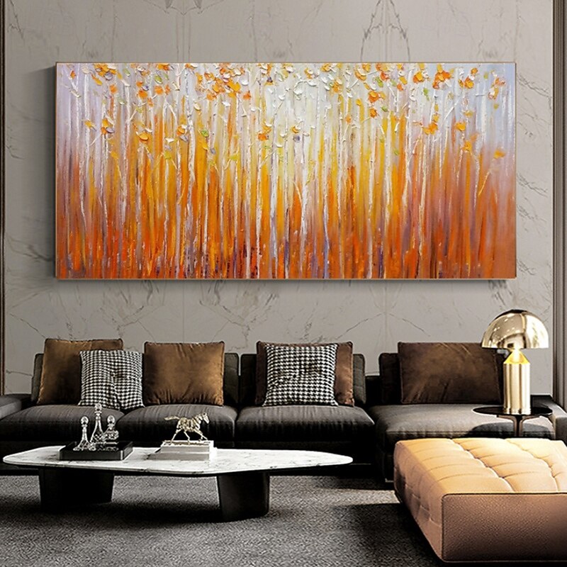 Handmade Oil Painting Canvas Wall Art Decoration Abstract Orange Wooded Landscape for Home Decor Rolled Frameless Unstretched Painting