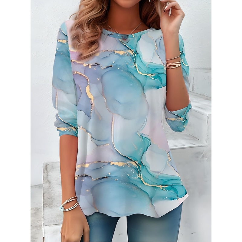 Women's T shirt Long Sleeve Crew Neck Long Sleeve Tunic Floral Graphic Gradient Elegant Vintage Stylish Regular Tops Daily Print White Yellow Red Blue Dark Green Fall Prefall2