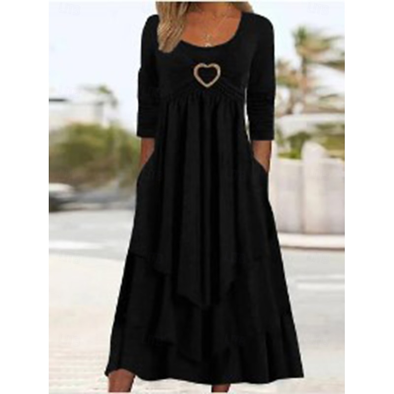 Women's Midi Dress Casual Dress Fashion Modern Vacation Daily Weekend Regular Fit Plain Long Sleeve Crew Neck Black Burgundy Dark Gray Spring Fall2