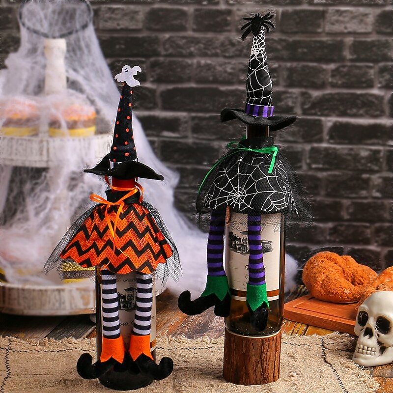 Halloween Witch Wine Bottle Cover Decoration Witch Hat Long Legs Wine Bottle Cover Decoration, Funny Champagne Bottle Bag Table Centerpiece for Halloween Party Dining Room Decor2