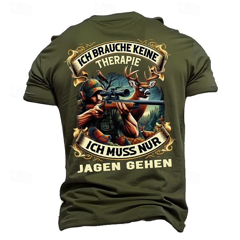 Men's Hunting Short Sleeve Graphic T-Shirt - 'I Don't Need Therapy, I Just Need To Go Hunting' Lifestyle Design