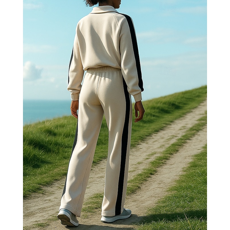 Women's Tracksuit Sweatpants Track Pants Drawstring Pocket Color Block Clothing Suit Spring Black White Fishing Hiking Outdoor Sun Protection Windproof Lightweight Long Sleeve Sport Activewear2