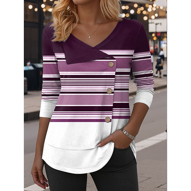 Women's Blouse Tunic V Neck Long Sleeve Buttons Graphic Geometric Vintage Fashion Casual Regular Tops Daily Patchwork Print Blue Purple Brown Green Spring Fall Winter4