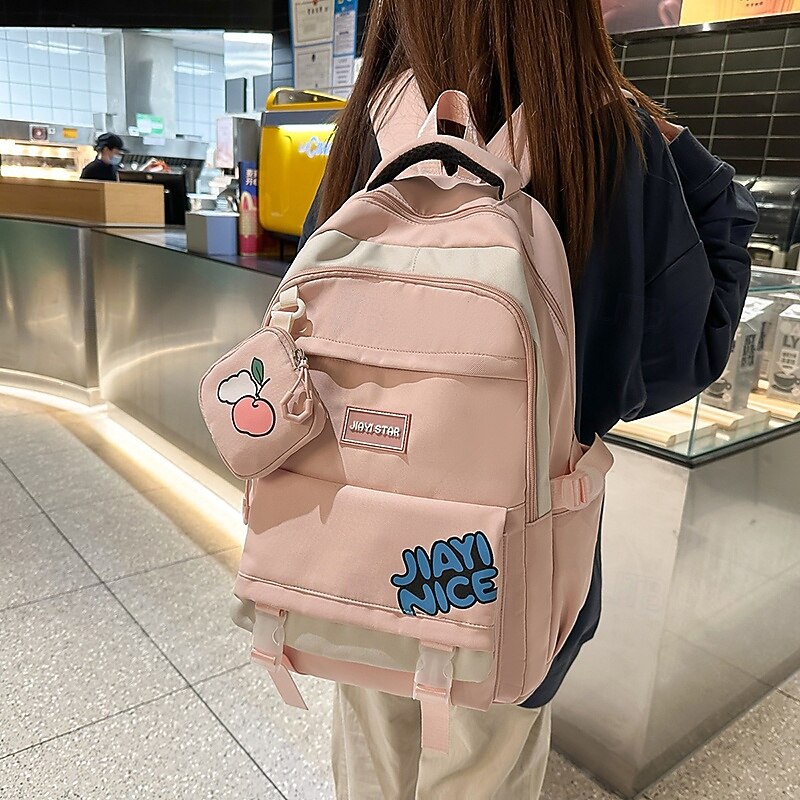 Pink and White Teen Backpack with Cute Patch and Pouch – Kawaii School Bag for Girls, Back to School Ready2