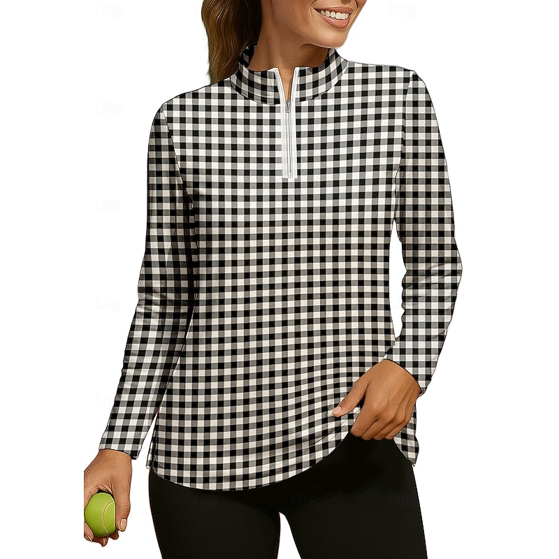 Women's Plaid Checkered Checkered Shirt Sport Shirt Golf Polo Shirt Tennis Shirt Long Sleeve Zipper Floral UPF50+ UV Resistant High Elasticity Moisture Wicking Breathable Volleyball Tennis Golf High3