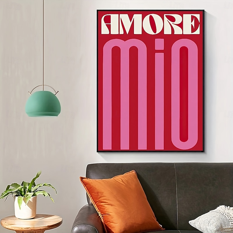 1pc Amore Mio Canvas Poster - Vibrant Red & Pink Modern Art Frameless Wall Decor with Stylized Text Design Perfect for Bedroom Living Room or Corridor Aesthetic Room Decor4