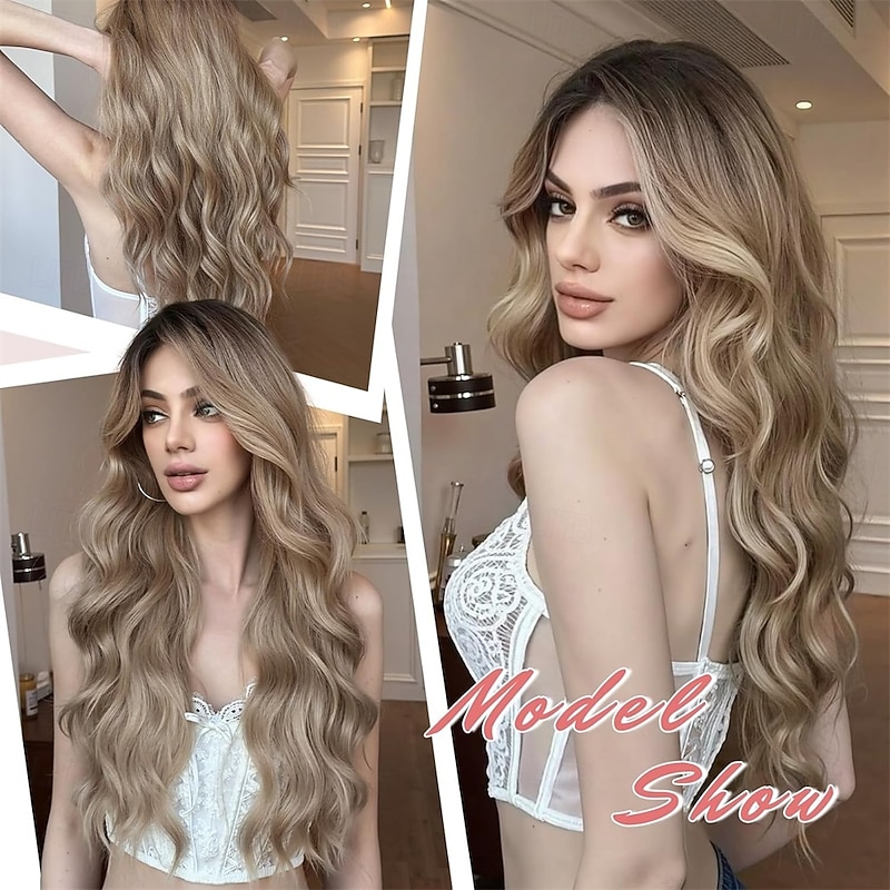 Synthetic Wig Curly Middle Part Machine Made Wig Long Dark Brown Natural Black #1B Brown Ombre Grey Ombre Blonde Synthetic Hair Women's Soft Fashion Easy to Carry Blonde Black Ombre4