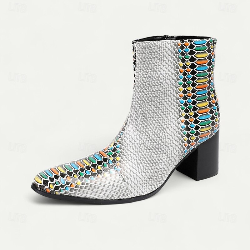 Men's Colorful Python Print Zipper Boots in Genuine Leather Bold Exotic Style for Performers Fashion Shows and Trendy Streetwear2