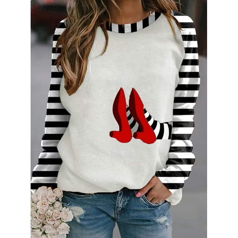 Halloween Women's Pullover Sweatshirt Pumpkin Graphic Striped Fashion Casual Long Sleeve Crew Neck Regular Tops Street Dailywear Casual Print Black Green Beige Fall Winter4