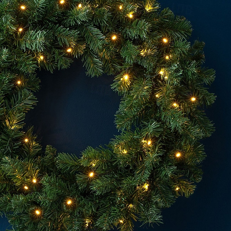 Artificial Christmas Wreath for Front Door, Window or Mantel, Green Fir with White Lights Indoor/Outdoor Holiday Decor2