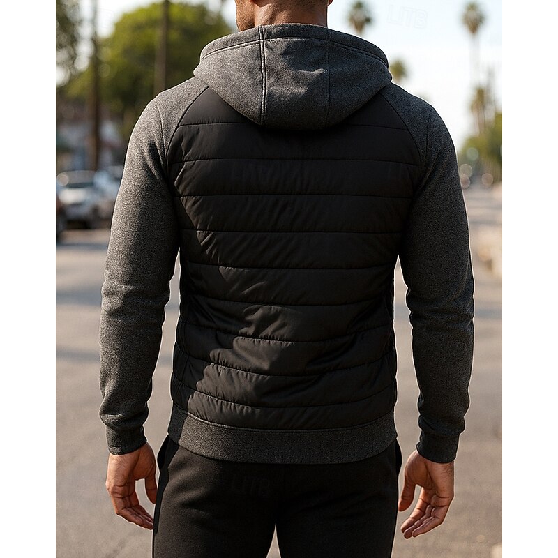 Men's Running Jacket Outdoor Jacket Hooded Jacket Drawstring Pocket Long Sleeve Top Athleisure Patchwork Waterproof Windproof Lightweight Breathable Gym Workout Hiking Running Sportswear Activewear2