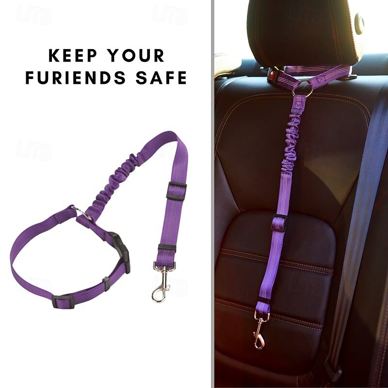 Adjustable Car Dog Leash Reflective Elastic Pet Seatbelt Restraint Multifunctional No Pull Safety Harness Lead for Large Dogs Travel Vehicle Accessories