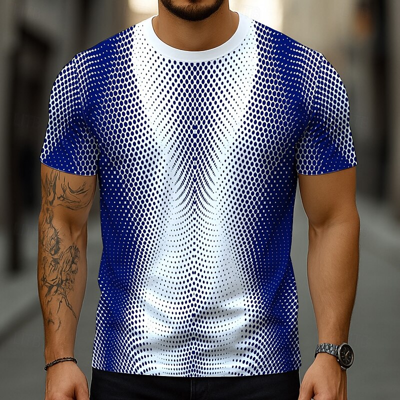 Men's Geometric Optical Illusion 3D T Shirt Short Sleeve T shirt 3D Print Crew Neck Shirt Exaggerated Designer Party Street Casual Red Blue Green Summer Spring All Seasons Clothing Apparel S M L XL
