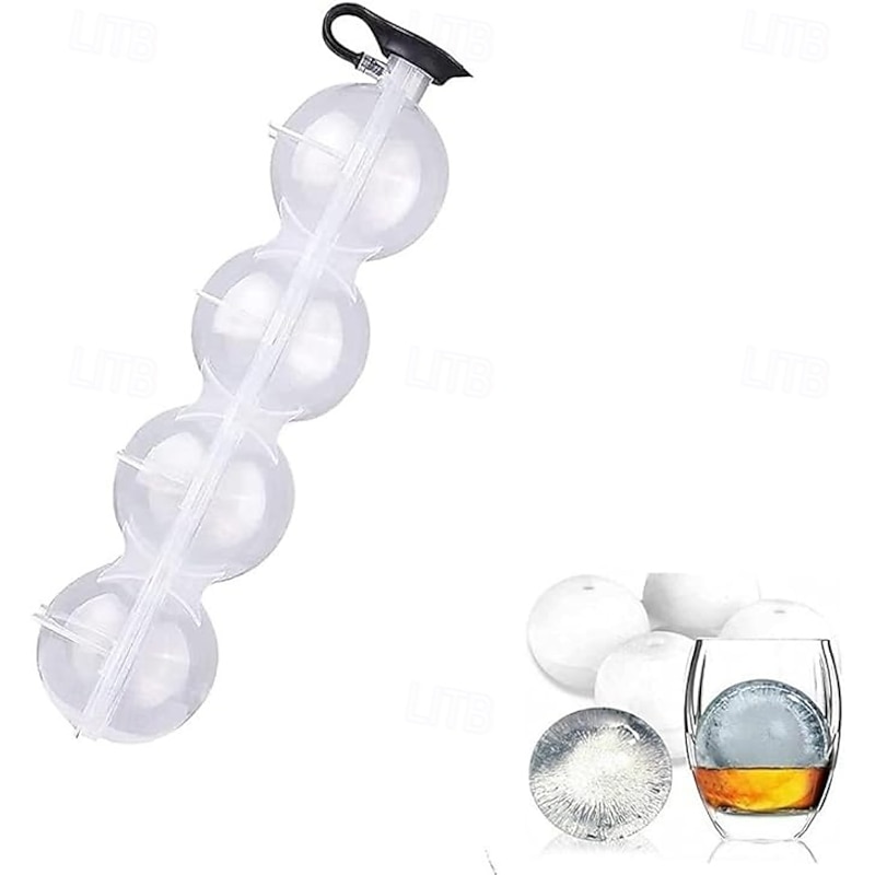 Ice Ball Mold 4 Hole Set for Whiskey, Round Ice Sphere Maker, Four-Cube Ice Tray, Perfect for Making Large Ice Balls for Cocktails and Drinks