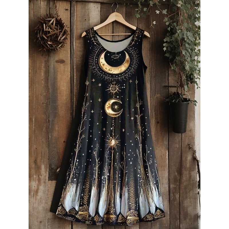 Women's Vintage Viking Celtic Knot  Gradient Art Midi Dress Sundress A Line Dress Vacation Casual Boho  Going out Regular Fit Floral Graphic Leaf Sleeveless U Neck3