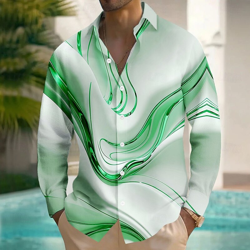 Men's Gradient Marble Abstract Liquid Art Shirt Button Up Shirt Long Sleeve Fashion Casual Outdoor Daily Streetwear Spring Fall Turndown 3D Print Linen Like Shirt Blue Purple Gold Green4