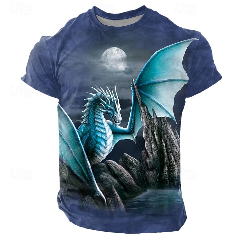 Halloween Men's Sarah Richter Dragon 3D T Shirt Short Sleeve T shirt 3D Print Crew Neck Shirt Exaggerated Designer Artistic Street Casual Daily Lake Blue Blue Green Summer Spring Clothing3