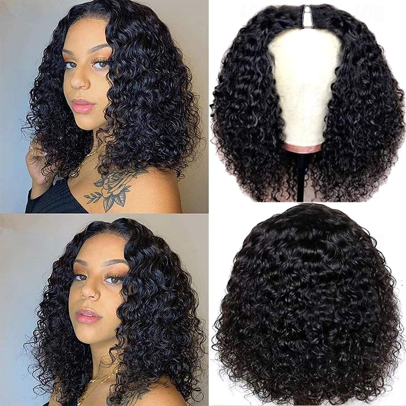 Curly V Part Wigs Brazilian Kinky Curly Human Hair Wigs for Black Women V Shape Wigs No Leave Out Lace Front Wigs Upgrade U Part Wigs Glueless Full Head Clip In Half Wigs