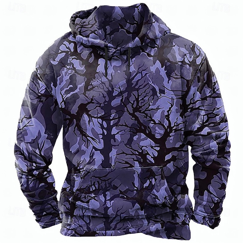 Men's Camo / Camouflage Hoodies Sweatshirt Ethnic Long Sleeve Crew Neck Holiday Hunting Purple Brown Drawstring Fall Winter Designer4