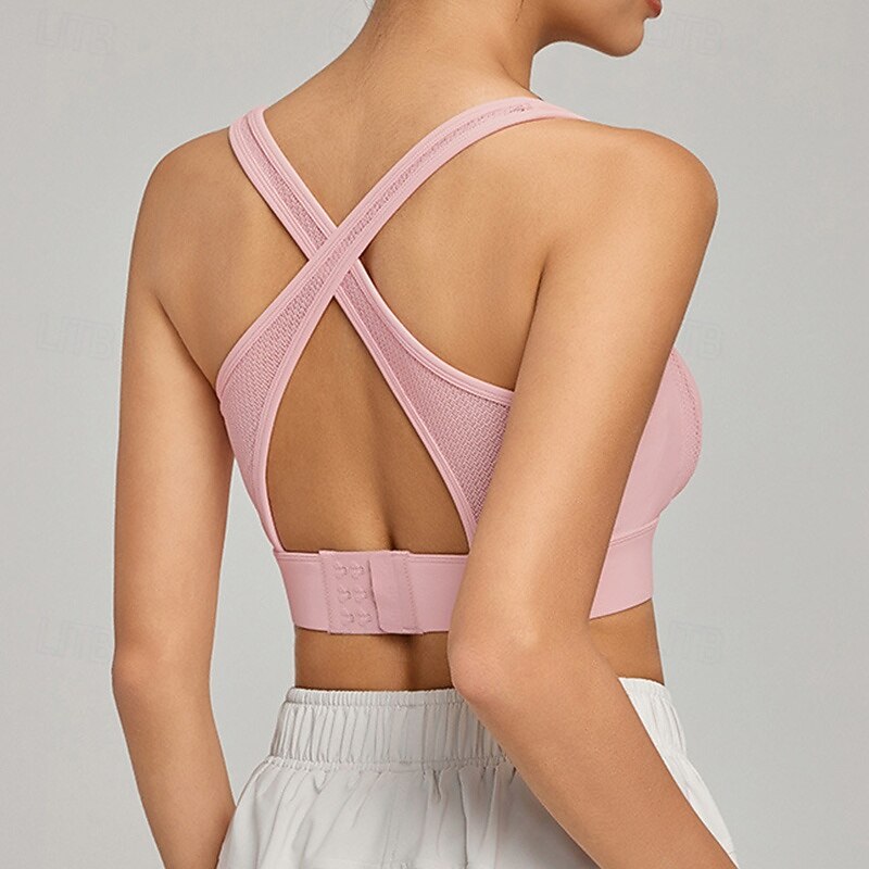 Women's Yoga Bra Sports Tank Top Pilates Bra Underwear High Supports Breathable Criss-Cross Back Solid / Plain Color Sport Activewear Black White Gym Pilates Zumba3