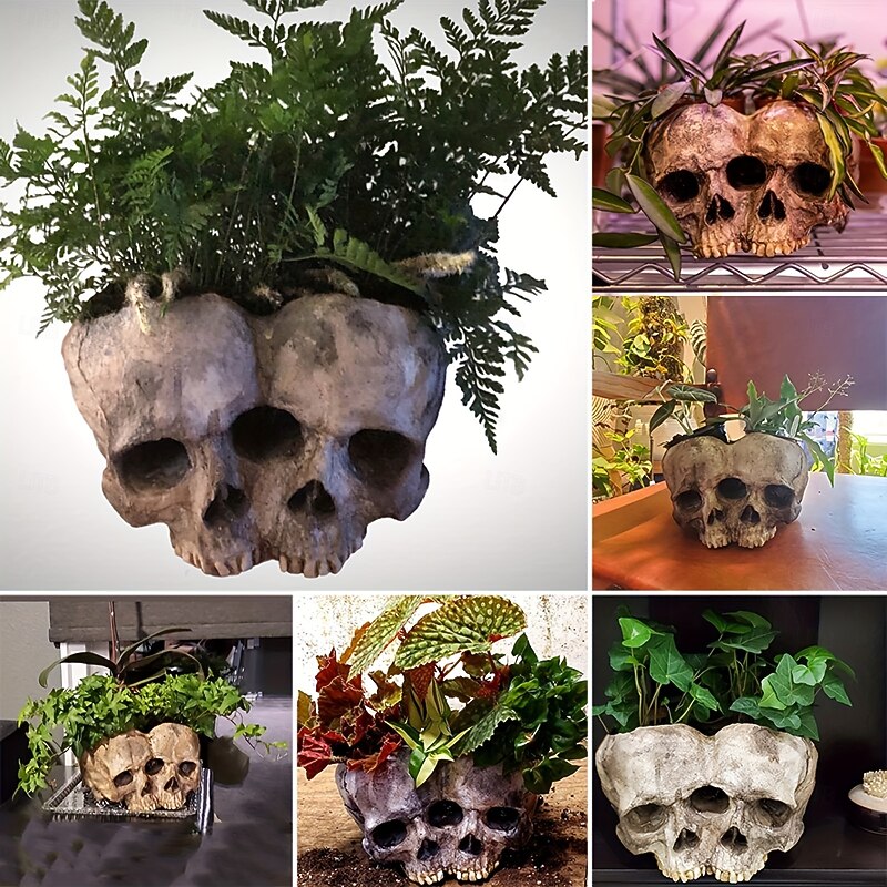 1pc Super Cool Skull Flower Pot Decoration for Halloween and Day of the Dead - Indoor and Outdoor Table and Ornament Decoration with Horror Atmosphere2