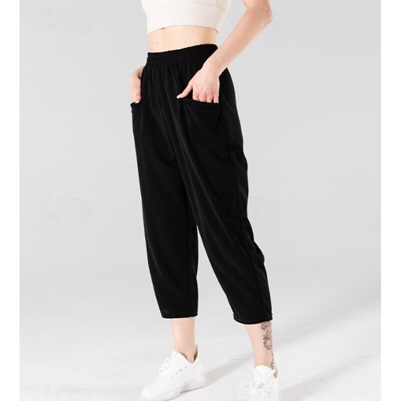 Women's Plus Size EU / US Size Tapered Carrot Pants Casual / Sporty Buddha Pants Ankle-Length Mid Rise Solid Colored Harem Comfortable Sports Micro-elastic Casual Daily Black 1# Spring, Fall, Winter4