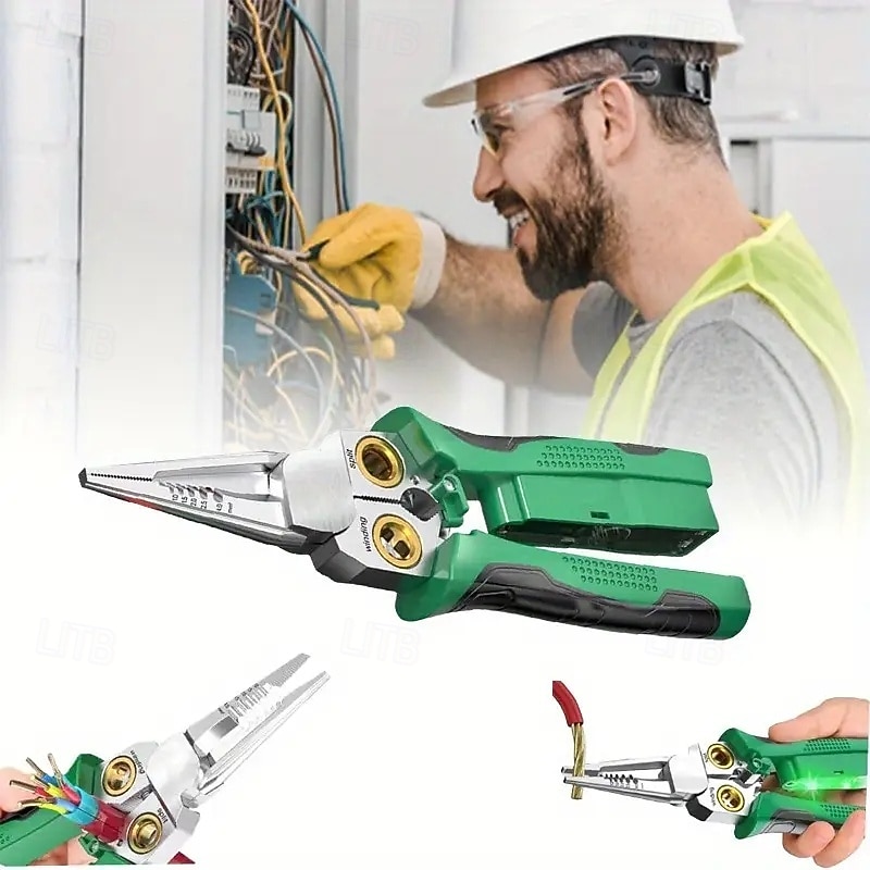 8-in-1 Electric Wire Stripping Tool with Voltage Tester - Multi-Function Pliers & Cutting Shears Durable Crimping Tool for Home Repair
