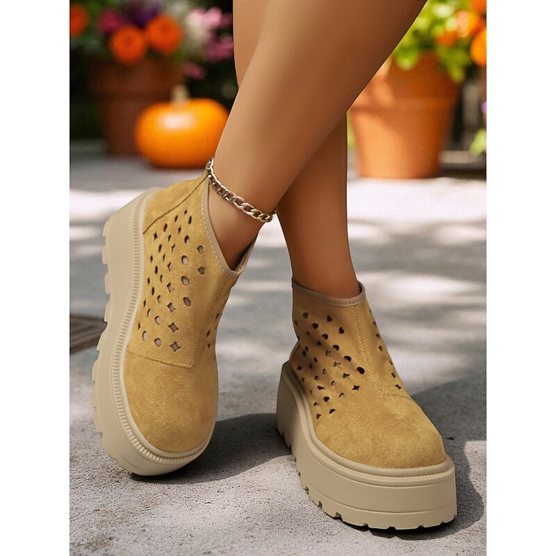 Women's Faux Suede Cutout Platform Ankle Boots – Casual Fall Fashion for Outdoor Walks, Farm Visits, Pumpkin Patch & Travel2