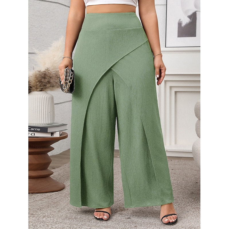 Women's Wide Leg Pants Trousers Casual Full Length Natural Plain Wide Leg Comfy Breathability Casual Daily Black Green Spring Fall Loose Fit