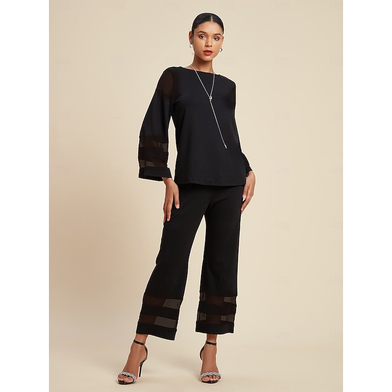 Women's Chiffon Modal Illusion Sleeve Matching Shirt & Pocket Pants Set Going Out Date Work Spring Summer Fall
