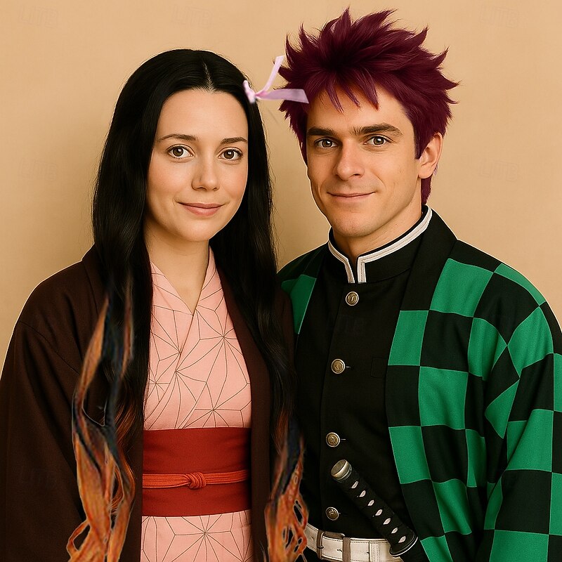 Women's Nezuko Cosplay Wig Long Black Gradient Orange Wave Hair Halloween Wigs - Main Image