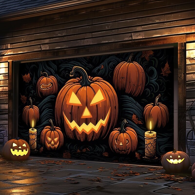 Halloween Outdoor Garage Door Cover Jack O Lantern Skeletons Banner Large Tapestry Backdrop Decoration for Holiday Outdoor Garage Door Home Wall Decorations3