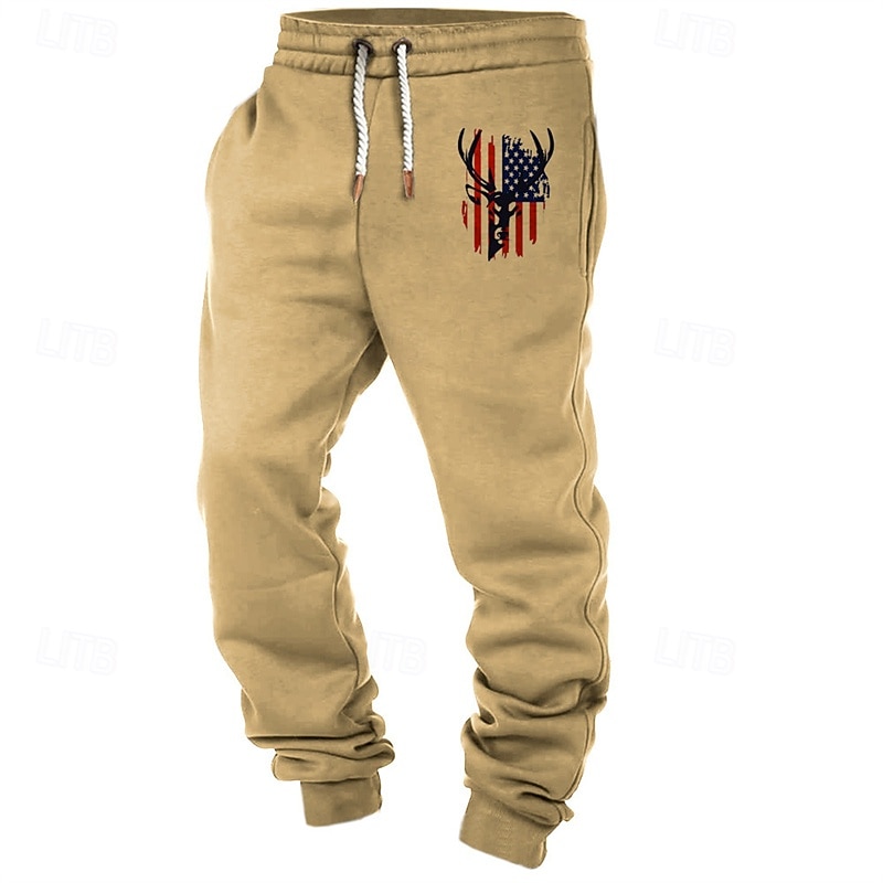 Men's Sweatpants Joggers Trousers Pocket Elastic Waist Drawstring American Flag Deer Comfort Sports Outdoor Daily Fashion Casual White Army Green Micro-elastic